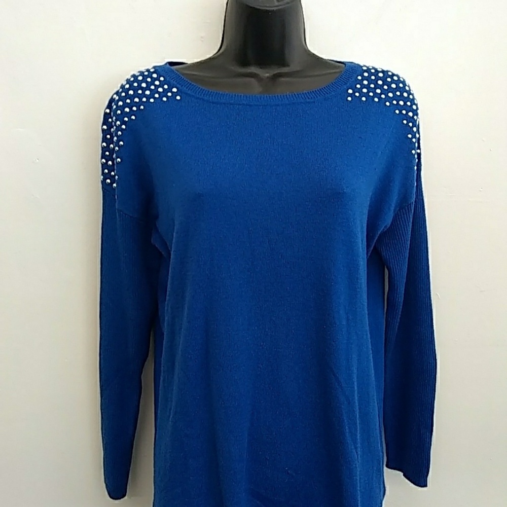 Chaus Women's Size S Blue Beaded Sweater